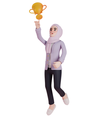 Muslim Woman Trying To Get Trophy  3D Icon