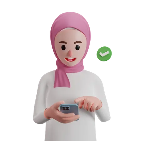 Muslim woman using her smartphone  3D Illustration