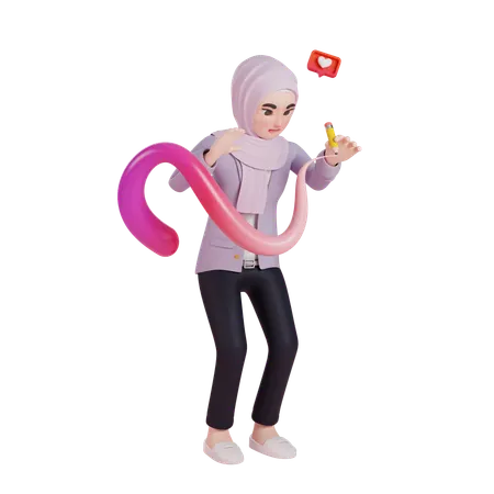Muslim Woman Using Magic Pencil  3D Illustration