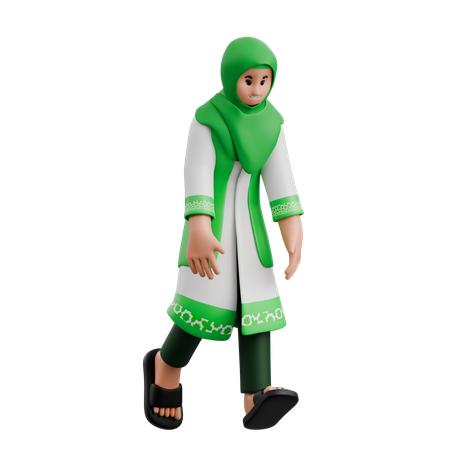 Muslim Woman Walking While Feeling Tired  3D Illustration