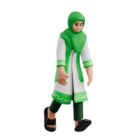 Muslim Woman Walking While Feeling Tired  3D Illustration