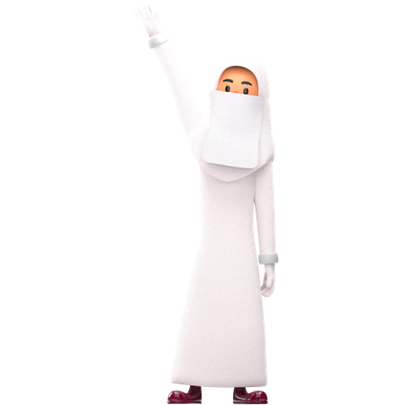 Muslim Woman Waving Hand  3D Icon