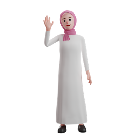 Muslim woman waving raised hand  3D Icon