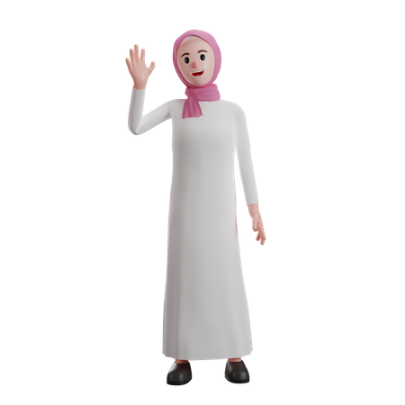 Muslim woman waving raised hand  3D Illustration