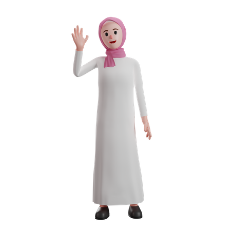 Muslim woman waving raised hand 3D Illustration