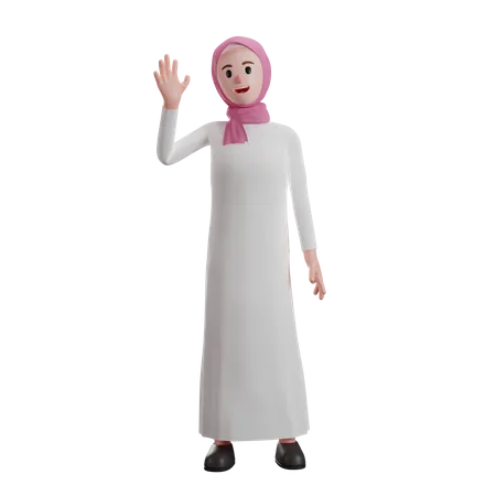 Muslim woman waving raised hand  3D Illustration
