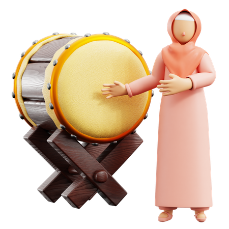 Muslim Woman With Drum  3D Illustration