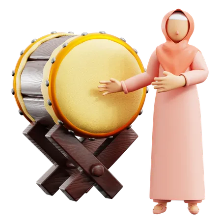 Muslim Woman With Drum  3D Illustration