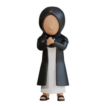 Muslim Woman With Folded Hands Calm  3D Icon