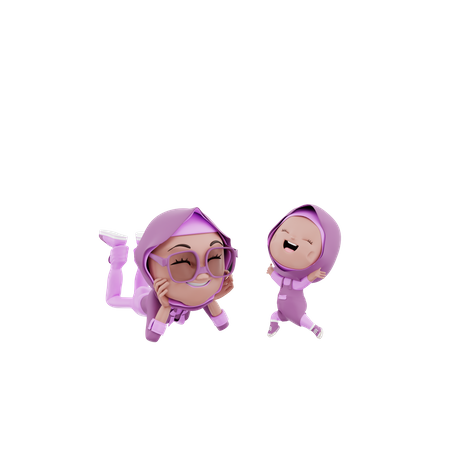 Muslim woman with her child  3D Illustration