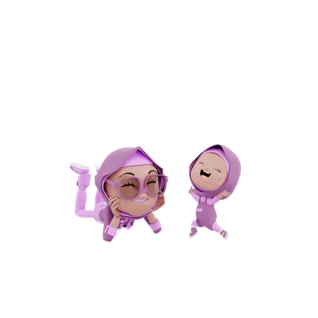 Muslim woman with her child  3D Illustration