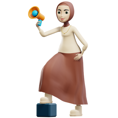 Muslim woman with loudspeaker  3D Illustration