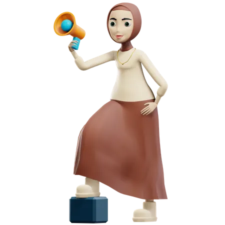 Muslim woman with loudspeaker  3D Illustration