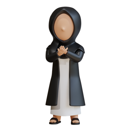 Muslim Woman With Peace Offering Pose  3D Icon