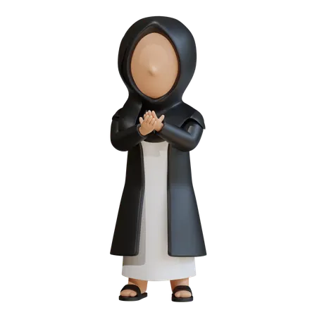 Muslim Woman With Peace Offering Pose  3D Icon