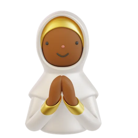 3 D Character Of Diverse Muslim Woman With Salam Hand Gesture 3D Icon