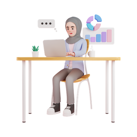 Muslim woman working on laptop  3D Illustration