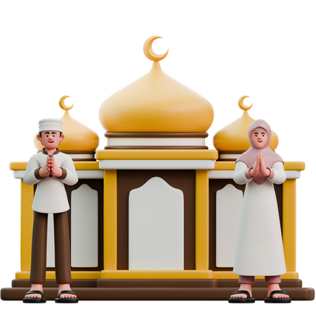 Muslime am Eid Fitr vor der Moschee  3D Illustration