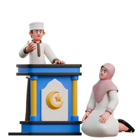 Muslime hören sich am Eid Fitr die Predigt an  3D Illustration