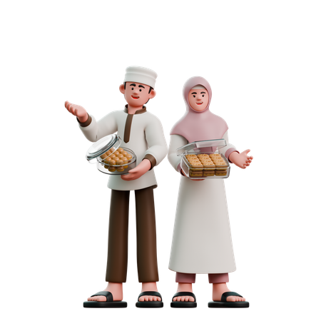 Muslime verteilen am Eid Fitr Kuchen  3D Illustration