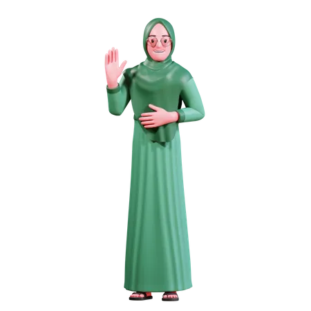 Muslimische Frau hebt die Hand  3D Illustration