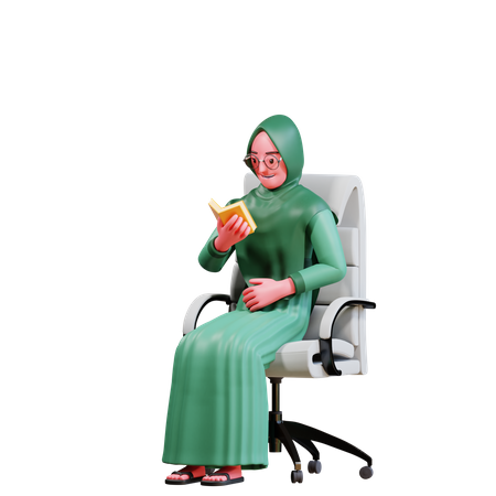 Muslimische Frau sitzt auf einem Stuhl und liest den Koran  3D Illustration