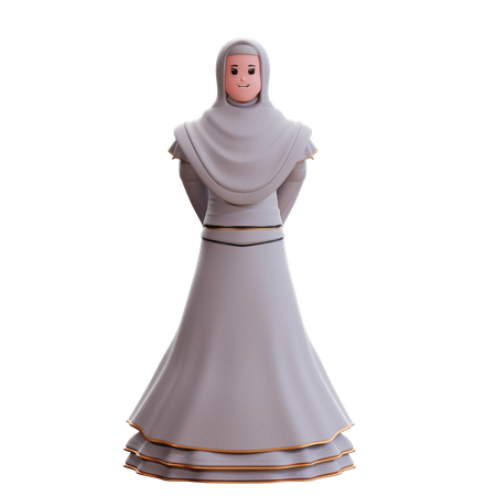 Muslimische Braut mit Händen auf dem Rücken  3D Illustration
