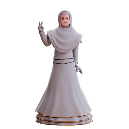 Muslimische Braut zeigt Peace-Zeichen  3D Illustration