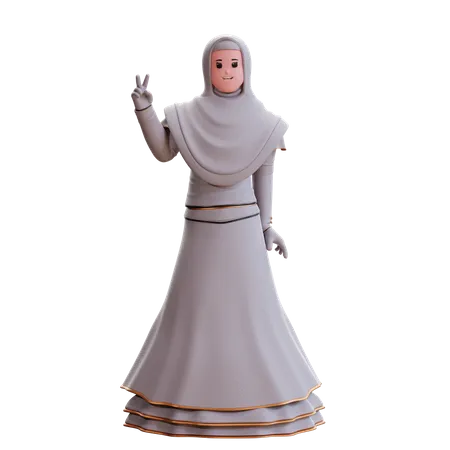 Muslimische Braut zeigt Peace-Zeichen  3D Illustration