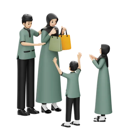 Muslimische Familie bereitete Ramadan-Überraschung  3D Illustration