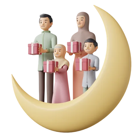 Muslimische Familie macht anderen Geschenke  3D Illustration