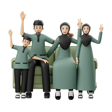 Muslimische Familie macht Familienfotos am Eid Al Fitr  3D Illustration