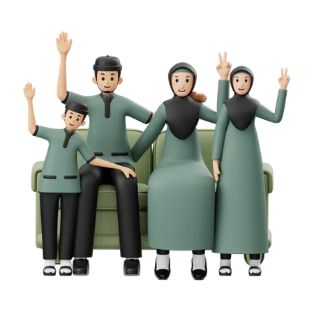 Muslimische Familie macht Familienfotos am Eid Al Fitr  3D Illustration