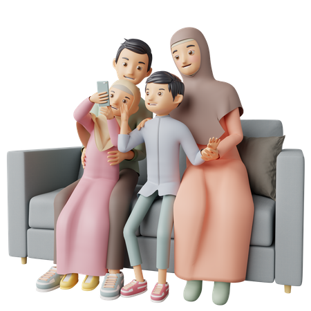 Muslimische Familie macht Selfie  3D Illustration