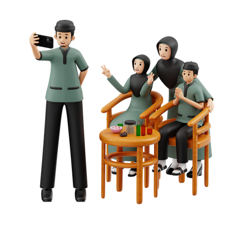 Muslimische Familie macht Selfie zum Eid  3D Illustration