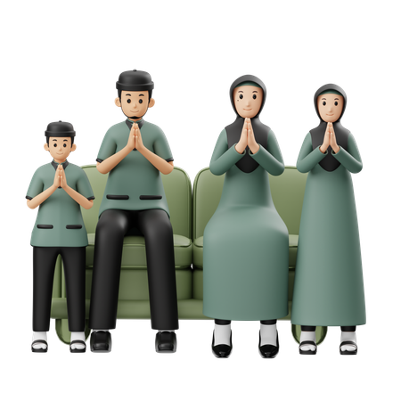 Muslimische Familie wünscht Eid Al Fitr im Sitzen  3D Illustration