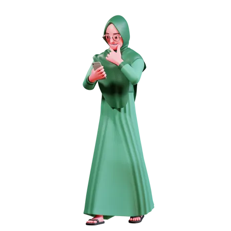 Muslimische Frau mit Handy  3D Illustration