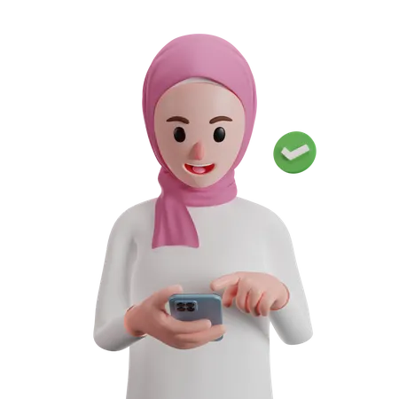 Muslimische Frau benutzt ihr Smartphone  3D Illustration