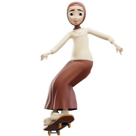 Muslimische Frau fährt Skateboard  3D Illustration