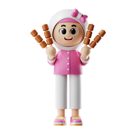 Muslimische Frau mit Hähnchensteak  3D Illustration