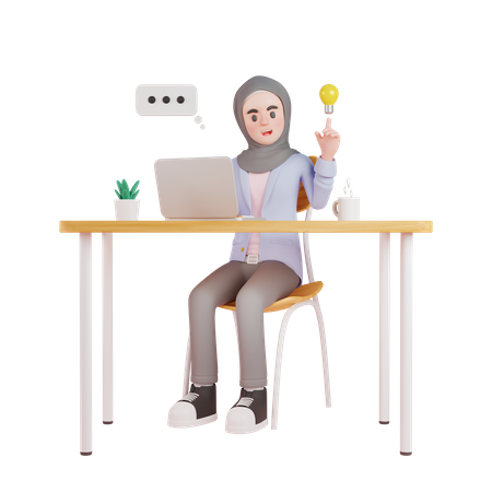 Muslimische Frau hat eine Idee beim Arbeiten am Laptop  3D Icon