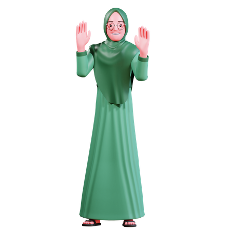 Muslimische Frau hebt beide Hände  3D Illustration