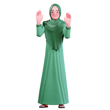 Muslimische Frau hebt beide Hände  3D Illustration