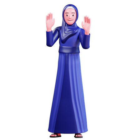 Muslimische Frau hebt beide Hände  3D Illustration