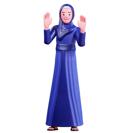 Muslimische Frau hebt beide Hände  3D Illustration