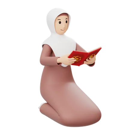 Muslimische Frau liest den Koran  3D Illustration