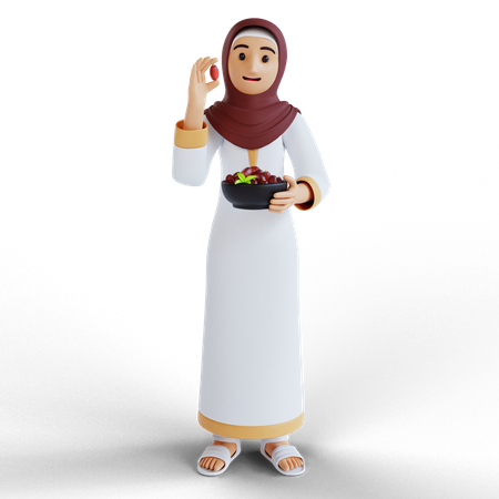 Muslimische Frau mit Ramadan-Essen Takjil  3D Illustration