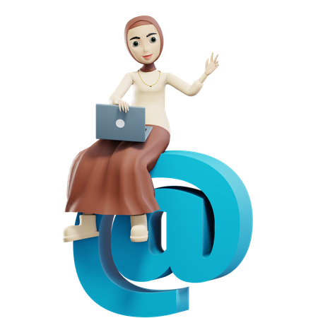 Muslimische Frau sitzt mit Laptop am Schreibtisch  3D Icon