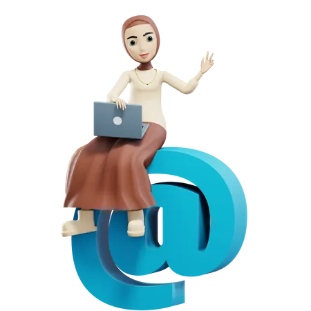 Muslimische Frau sitzt mit Laptop am Schreibtisch  3D Illustration