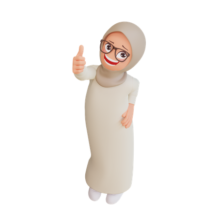 Muslimische Frau zeigt Daumen hoch  3D Illustration